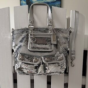 Coach Rare Silver Sequin Poppy Women's Bag. Like new.